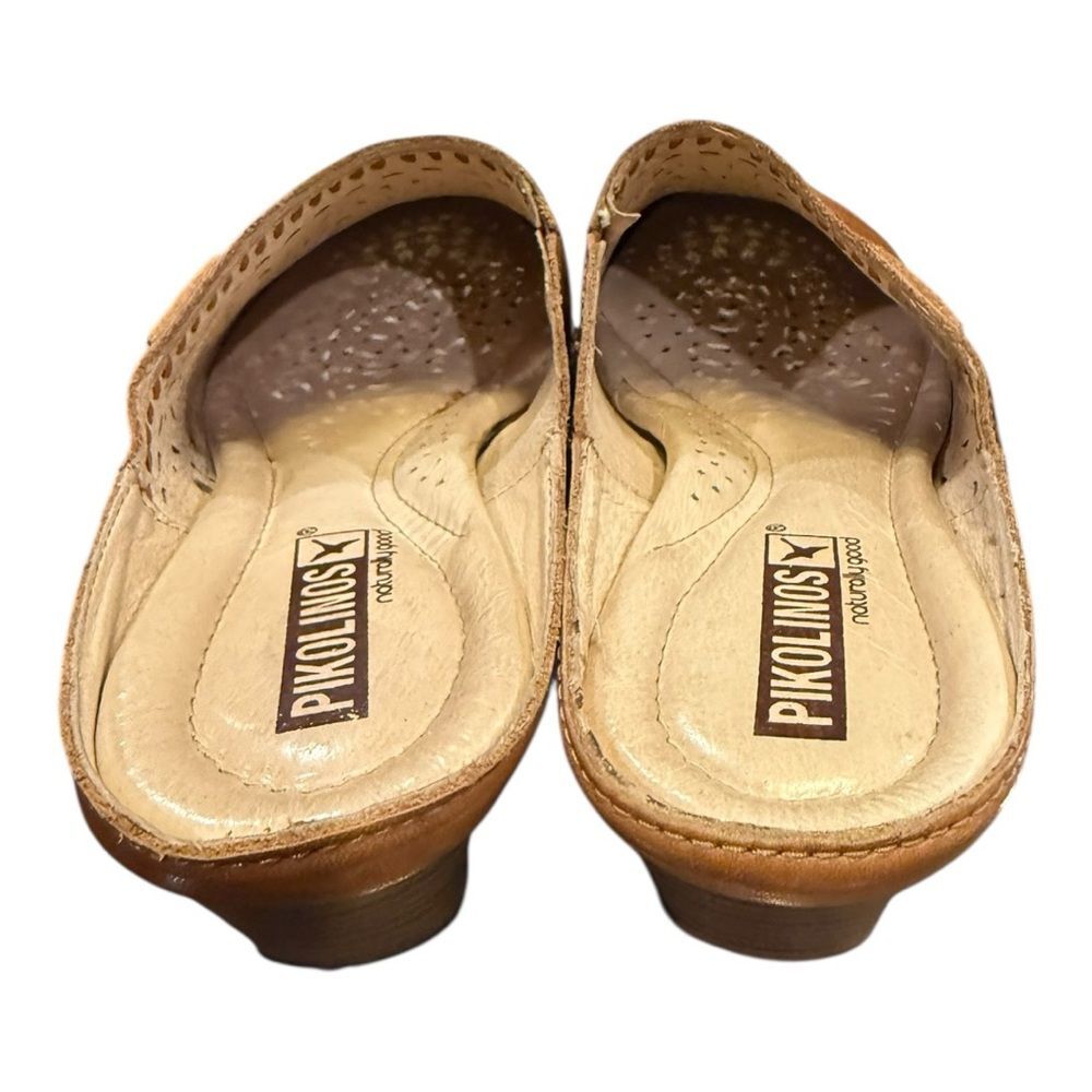 Pikolinos Leather Mule Clogs Brown Perforated Heeled Slip On EU 38 - Picture 4 of 11